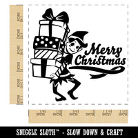 Merry Christmas Elf with Presents Gifts Self-Inking Rubber Stamp Ink Stamper