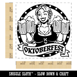 Oktoberfest German Maiden with Steins of Beer Self-Inking Rubber Stamp Ink Stamper
