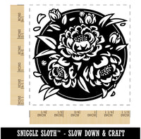 Peony Flowers in Circle Self-Inking Rubber Stamp Ink Stamper