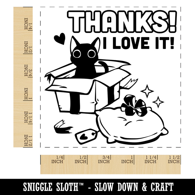 Thanks I Love It Cat with Present Thank You Self-Inking Rubber Stamp Ink Stamper