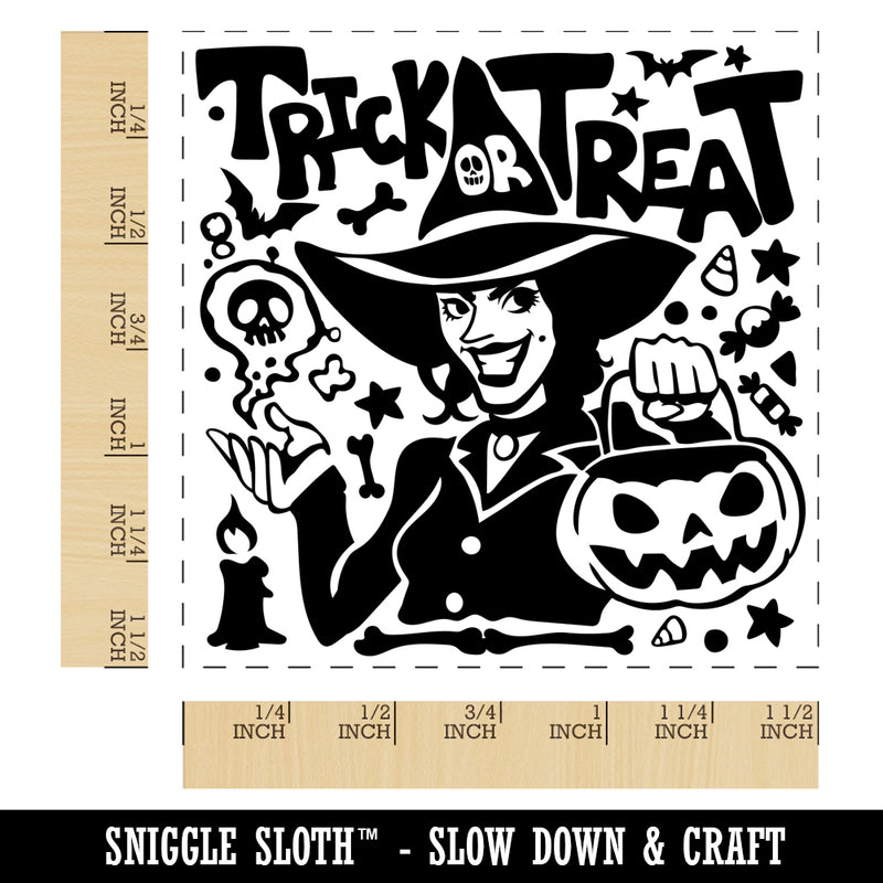 Trick or Treat Halloween Witch Self-Inking Rubber Stamp Ink Stamper