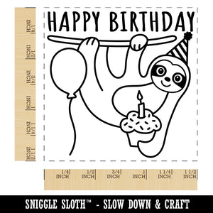 Happy Birthday Sloth with Cupcake Self-Inking Rubber Stamp Ink Stamper