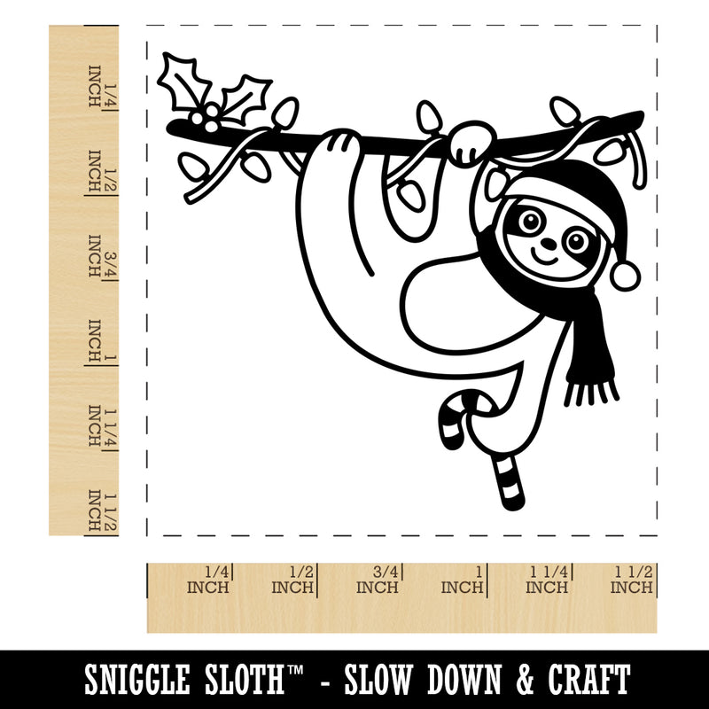 Christmas Hanging Sloth with Candy Cane Self-Inking Rubber Stamp Ink Stamper