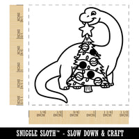 Brontosaurus Putting Star on Christmas Tree Dinosaur Self-Inking Rubber Stamp Ink Stamper