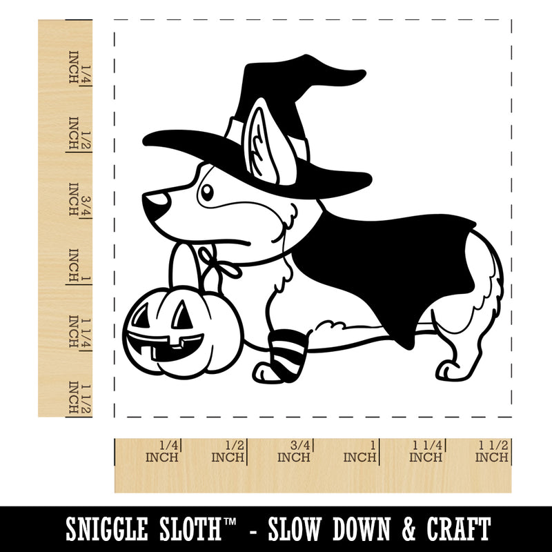 Corgi Trick-or-Treating Witch Costume Halloween Self-Inking Rubber Stamp Ink Stamper