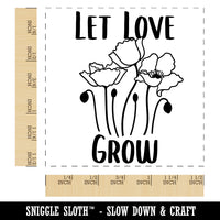 Let Love Grow Poppy Flowers Wedding Self-Inking Rubber Stamp Ink Stamper