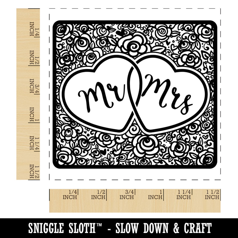 Mr & Mrs Intertwined Hearts With Flower Background Wedding Self-Inking Rubber Stamp Ink Stamper