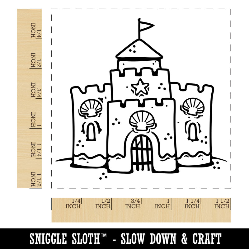 Beach Sand Castle with Seashells and Starfish Self-Inking Rubber Stamp Ink Stamper