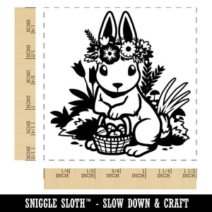 Cute Easter Bunny with Eggs and Flower Crown Self-Inking Rubber Stamp Ink Stamper