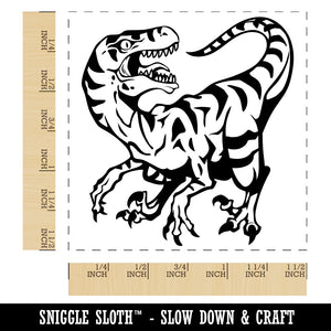 Striped Snarling Velociraptor Self-Inking Rubber Stamp Ink Stamper