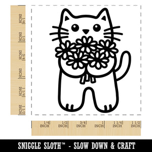 Cat Holding Flowers Self-Inking Rubber Stamp Ink Stamper