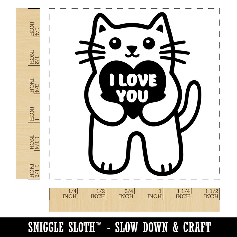 Cat Holding I Love You Heart Anniversary Valentine's Day Self-Inking Rubber Stamp Ink Stamper