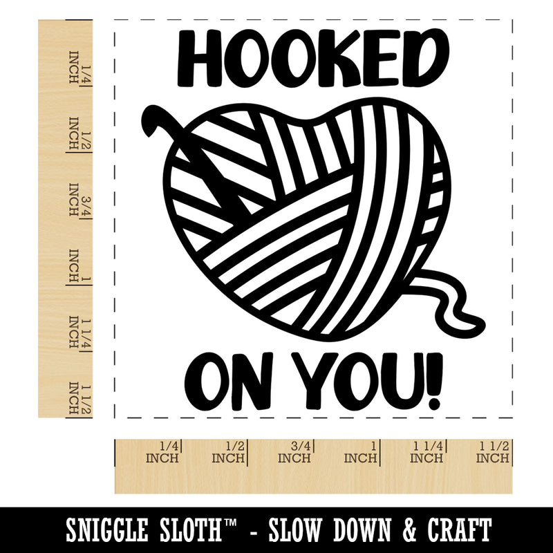 Crochet Hooked on You Heart Yarn Love Valentine's Day Self-Inking Rubber Stamp Ink Stamper