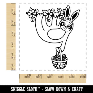 Easter Sloth with Bunny Ears and Basket Self-Inking Rubber Stamp Ink Stamper