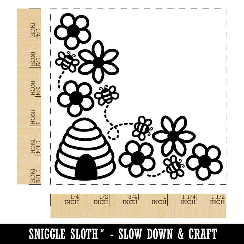 Flowers and Bees Corner Self-Inking Rubber Stamp Ink Stamper
