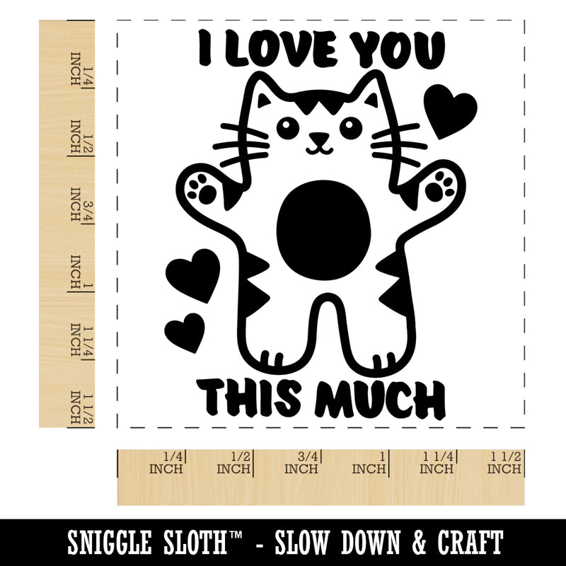 I Love You this Much Cat with Hearts Anniversary Valentine's Day Self-Inking Rubber Stamp Ink Stamper