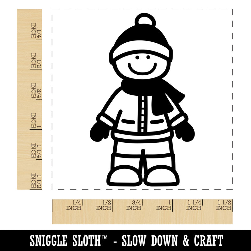 Stick Figure Winter Boy Self-Inking Rubber Stamp Ink Stamper