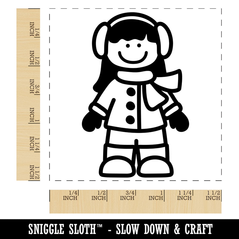 Stick Figure Winter Girl Self-Inking Rubber Stamp Ink Stamper