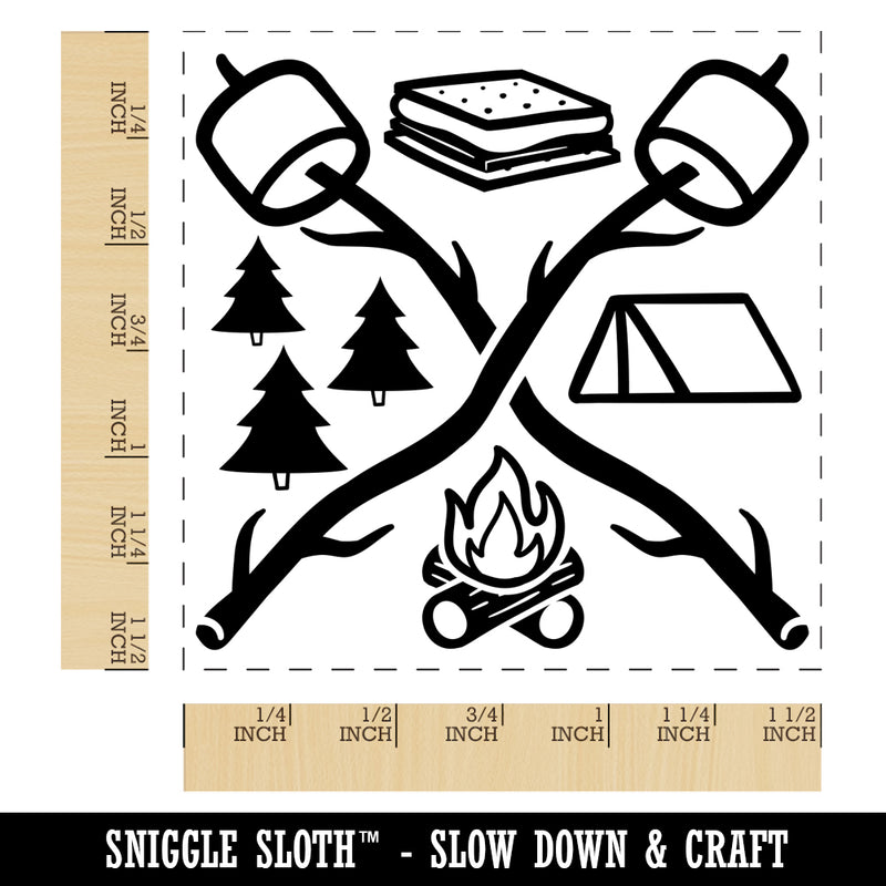 Camping S'mores Campfire Tent Marshmallows Self-Inking Rubber Stamp Ink Stamper