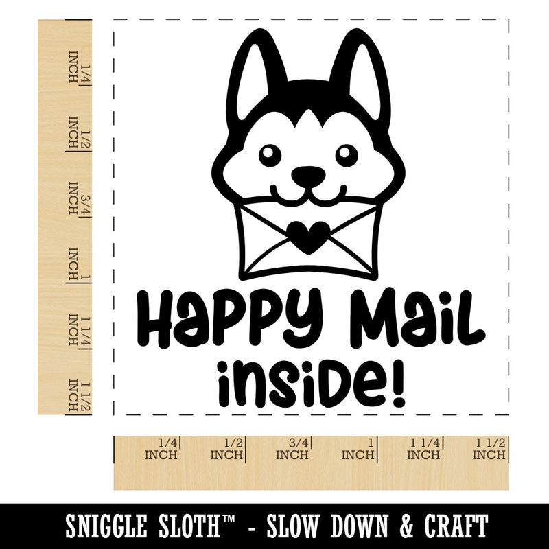 Happy Mail Inside Dog Holding Envelope Self-Inking Rubber Stamp Ink Stamper