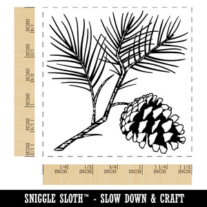 Pine Tree Branch with Pinecone Cone Winter Self-Inking Rubber Stamp Ink Stamper