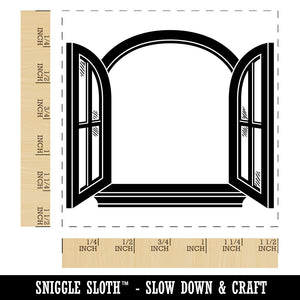 Window with Open Shutters Cottage Style Self-Inking Rubber Stamp Ink Stamper