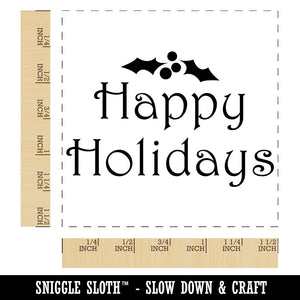 Happy Holidays Christmas Holly Festive Text Self-Inking Rubber Stamp Ink Stamper