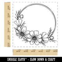 Decorative Cosmos Flower Wreath Self-Inking Rubber Stamp Ink Stamper