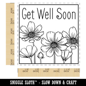 Get Well Soon Cosmos Flowers Drawing Self-Inking Rubber Stamp Ink Stamper