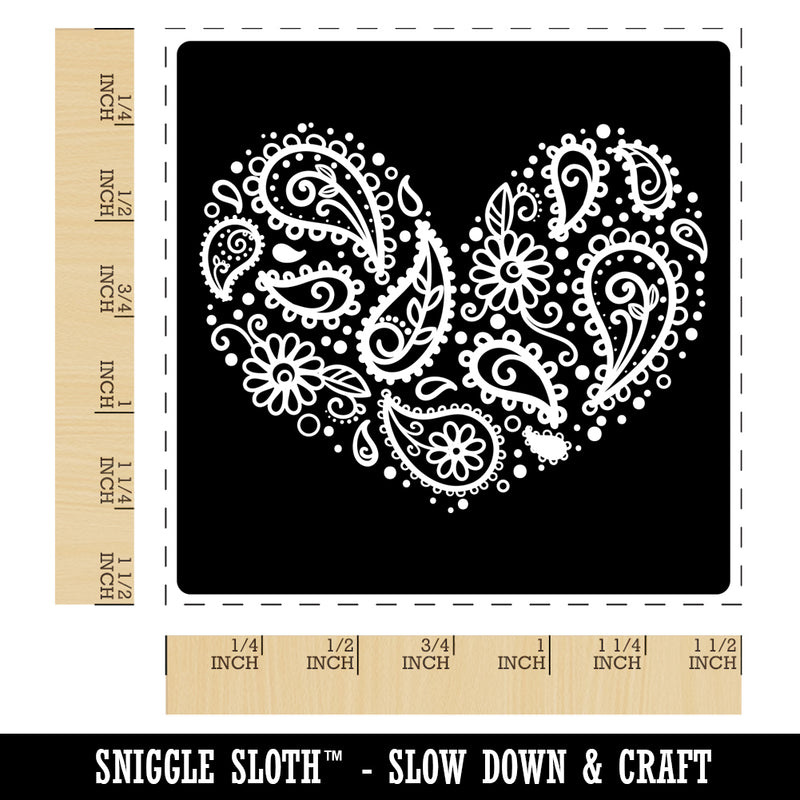 Paisley Heart On Square Self-Inking Rubber Stamp Ink Stamper