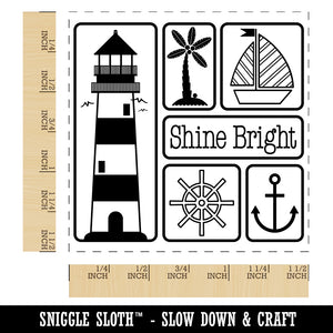 Shine Bright Lighthouse and Nautical Elements Self-Inking Rubber Stamp Ink Stamper