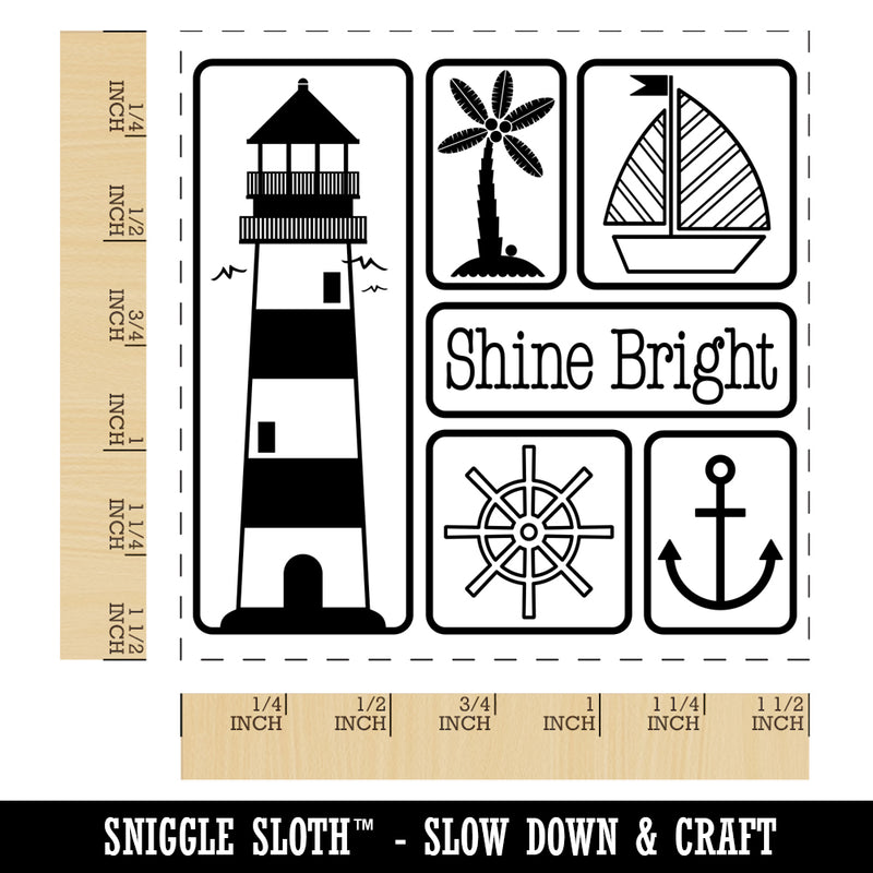 Shine Bright Lighthouse and Nautical Elements Self-Inking Rubber Stamp Ink Stamper