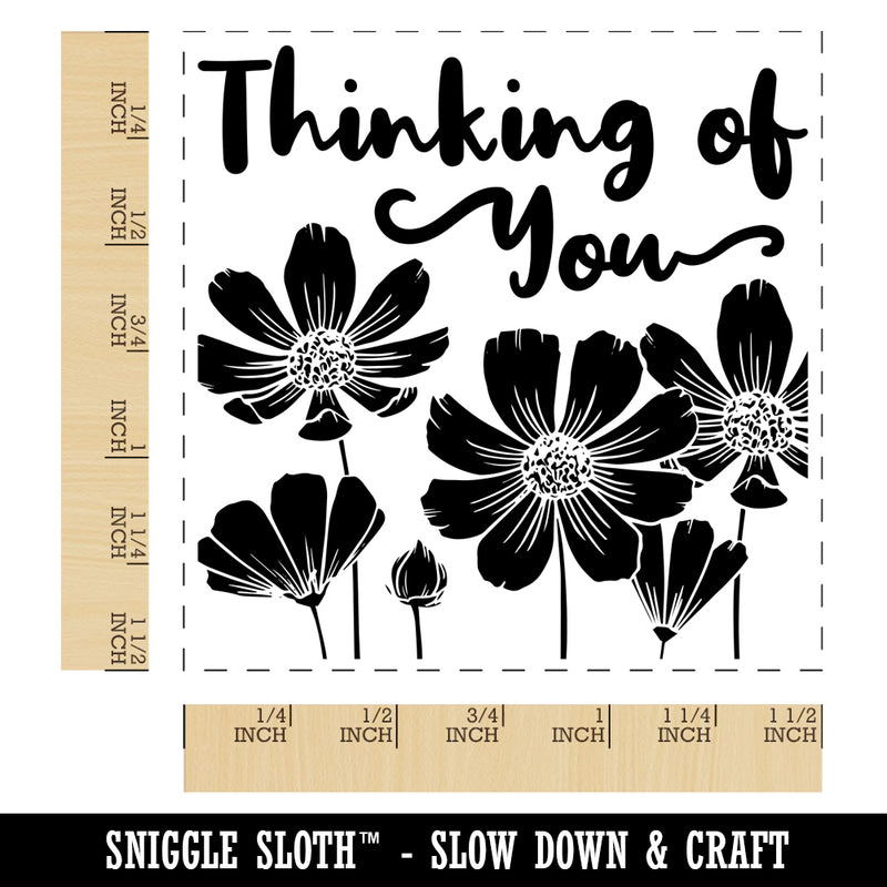 Thinking of You Cosmos Flowers Silhouette Self-Inking Rubber Stamp Ink Stamper