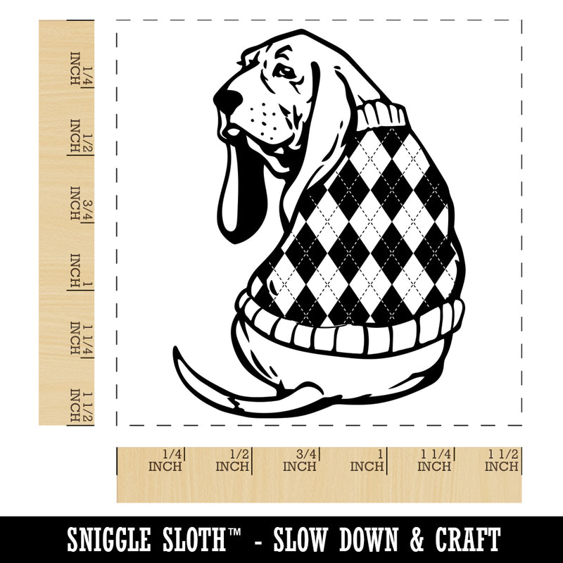 Basset Hound Dog in Argyle Sweater Self-Inking Rubber Stamp Ink Stamper