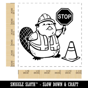 Construction Worker Beaver Builder with Stop Sign Self-Inking Rubber Stamp Ink Stamper