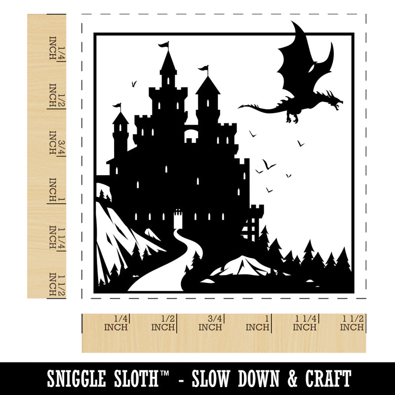Dragon Flying Over Medieval Castle Self-Inking Rubber Stamp Ink Stamper