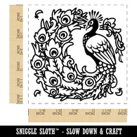 Elegant Peacock with Flowing Tail Feathers Self-Inking Rubber Stamp Ink Stamper