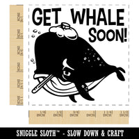 Get Well Soon Sick Whale with Thermometer and Ice Pack Self-Inking Rubber Stamp Ink Stamper