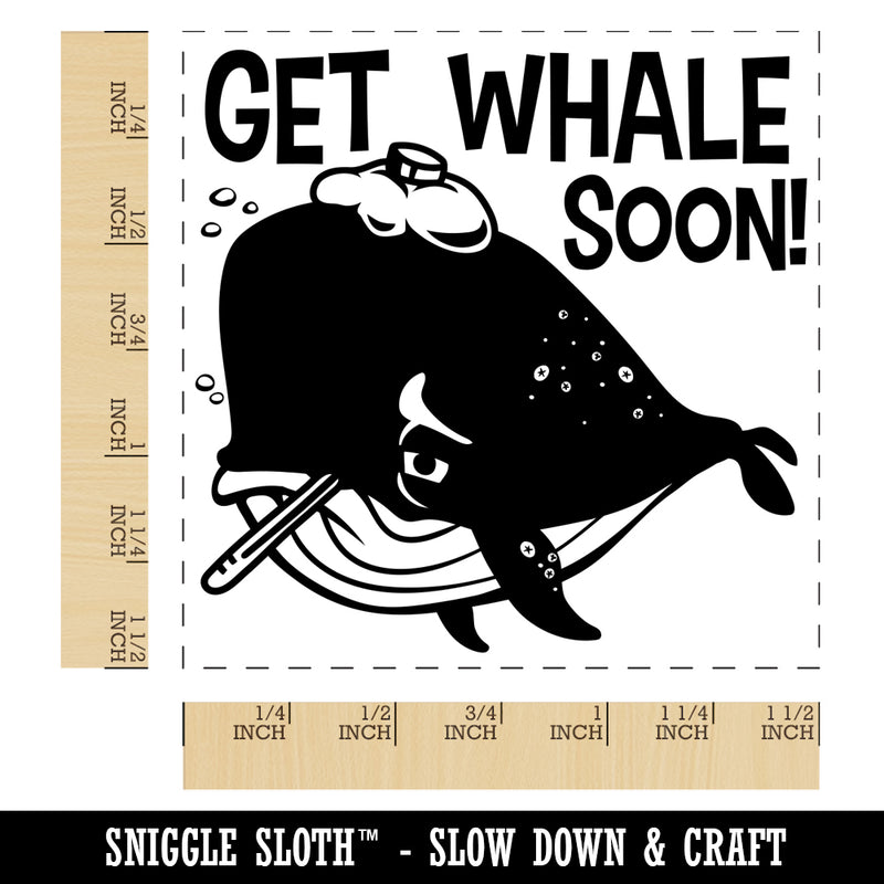 Get Well Soon Sick Whale with Thermometer and Ice Pack Self-Inking Rubber Stamp Ink Stamper