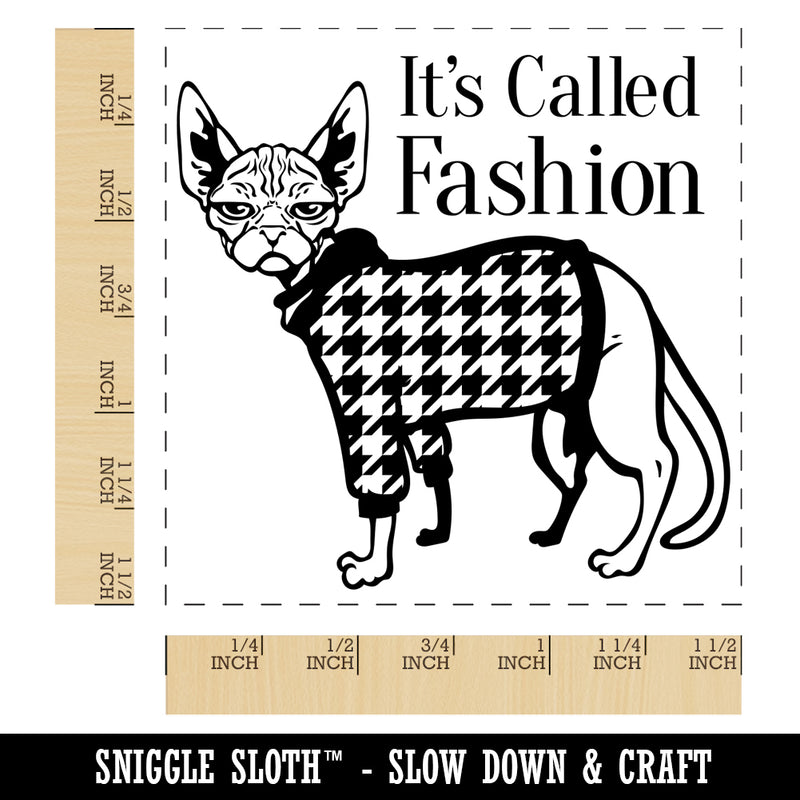 Hairless Sphynx Cat with Fashion Houndstooth Sweater Self-Inking Rubber Stamp Ink Stamper