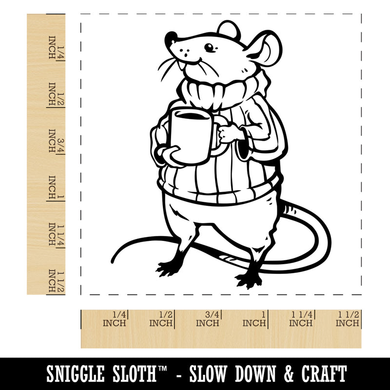 Proud Mouse in Sweater with Mug Self-Inking Rubber Stamp Ink Stamper