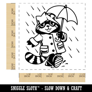 Raccoon in Raincoat Walking in the Rain Self-Inking Rubber Stamp Ink Stamper