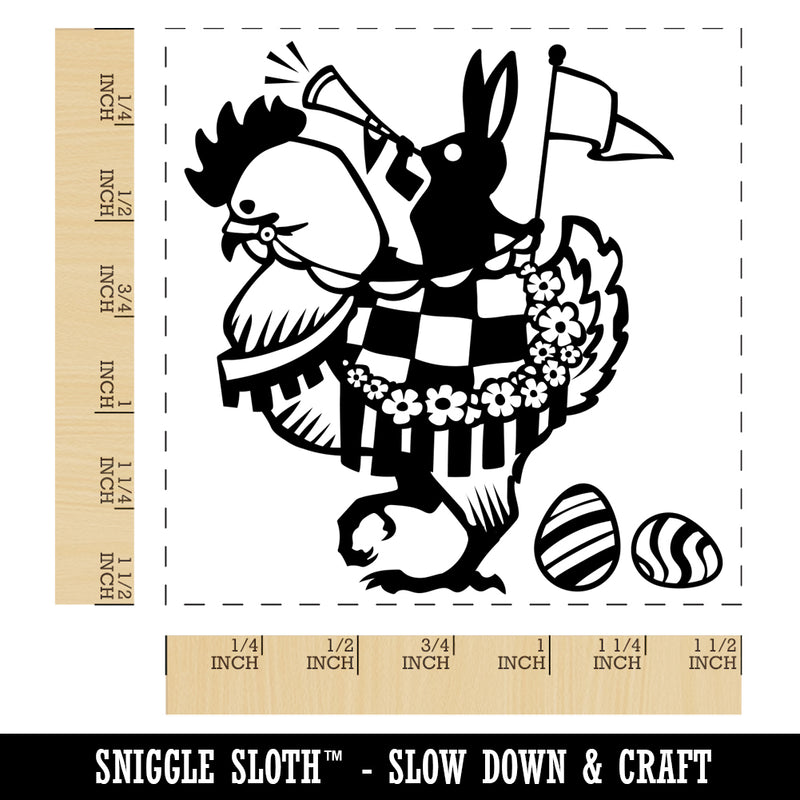 Regal Easter Bunny Mounted on Chicken with Eggs Self-Inking Rubber Stamp Ink Stamper