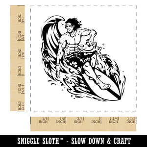 Surfer Man Riding Wave with Surfboard Self-Inking Rubber Stamp Ink Stamper