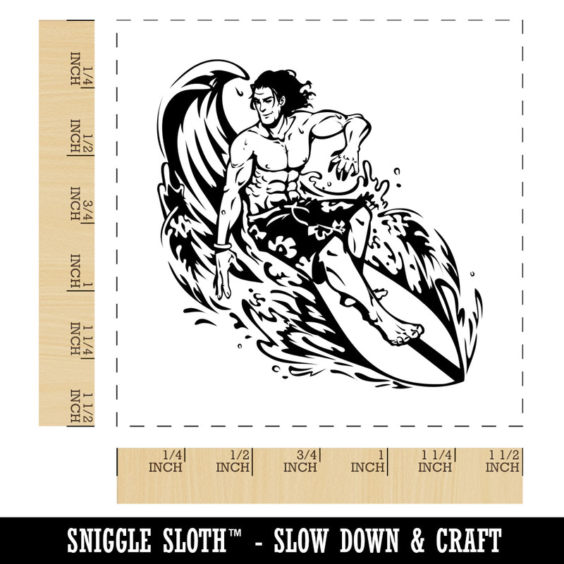 Surfer Man Riding Wave with Surfboard Self-Inking Rubber Stamp Ink Stamper