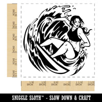 Surfer Woman Riding Wave with Surfboard Self-Inking Rubber Stamp Ink Stamper