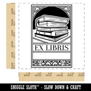 Ex Libris Bookplate Stack of Books Reading Self-Inking Rubber Stamp Ink Stamper