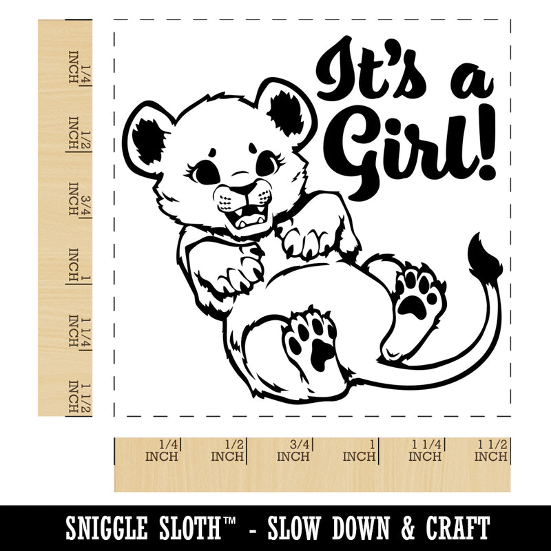 It's a Girl Lion Gender Reveal Self-Inking Rubber Stamp Ink Stamper