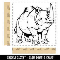 Jolly White Rhinoceros with Bird Friends Self-Inking Rubber Stamp Ink Stamper