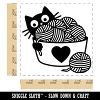 Cat Playing with Basket of Yarn Knitting Crocheting Self-Inking Rubber Stamp Ink Stamper